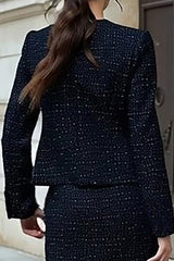 Black Mix Pencil 2 Piece Single Breasted Tweed Work Dress