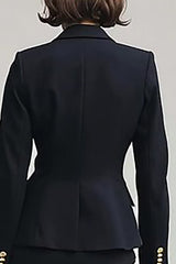 Black Notched Lapel 2 Piece Single Breasted Pencil Work Dress