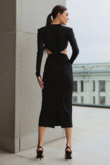 Black Sheath Cut Out Long Sleeve Midi Dress