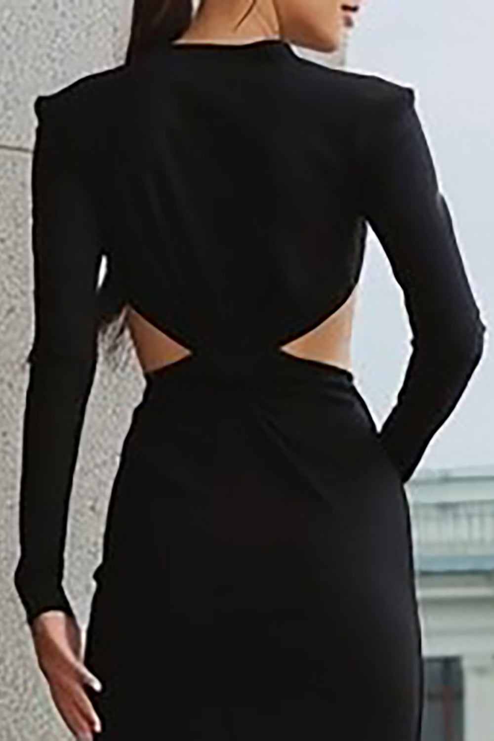 Black Sheath Cut Out Long Sleeve Midi Dress