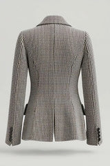 Grey Mix Peak Lapel Single Breasted Houndstooth Women Blazer