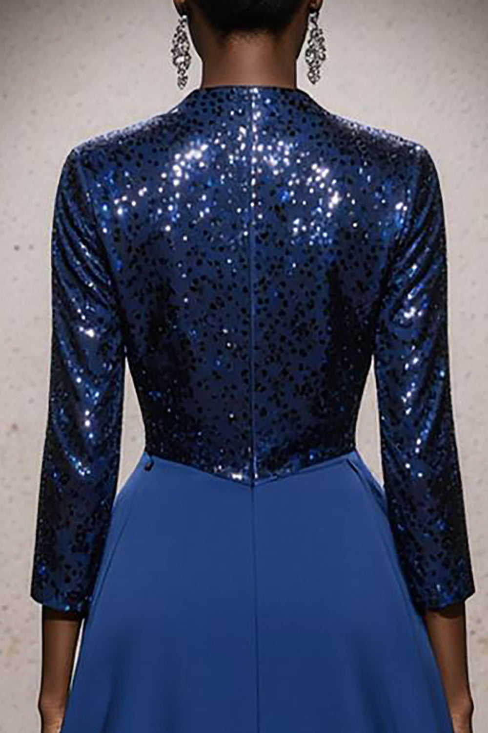 Sparkly Royal Blue Maxi Gala Dress With 3/4 Sleeves