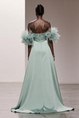 Strapless Mint Green A Line Satin Gala Dress