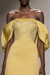Daffodil Off The Shoulder A-Line Gala Dress with Sequins