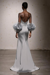 Silver Mermaid Satin Strapless Long Gala Dress