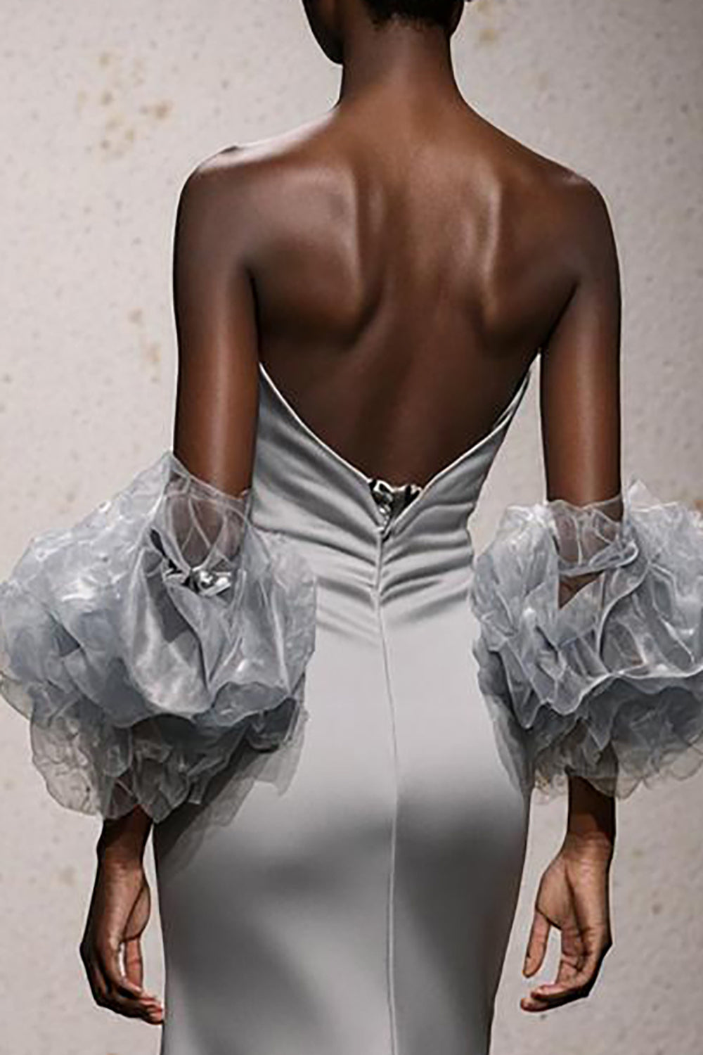 Silver Mermaid Satin Strapless Long Gala Dress