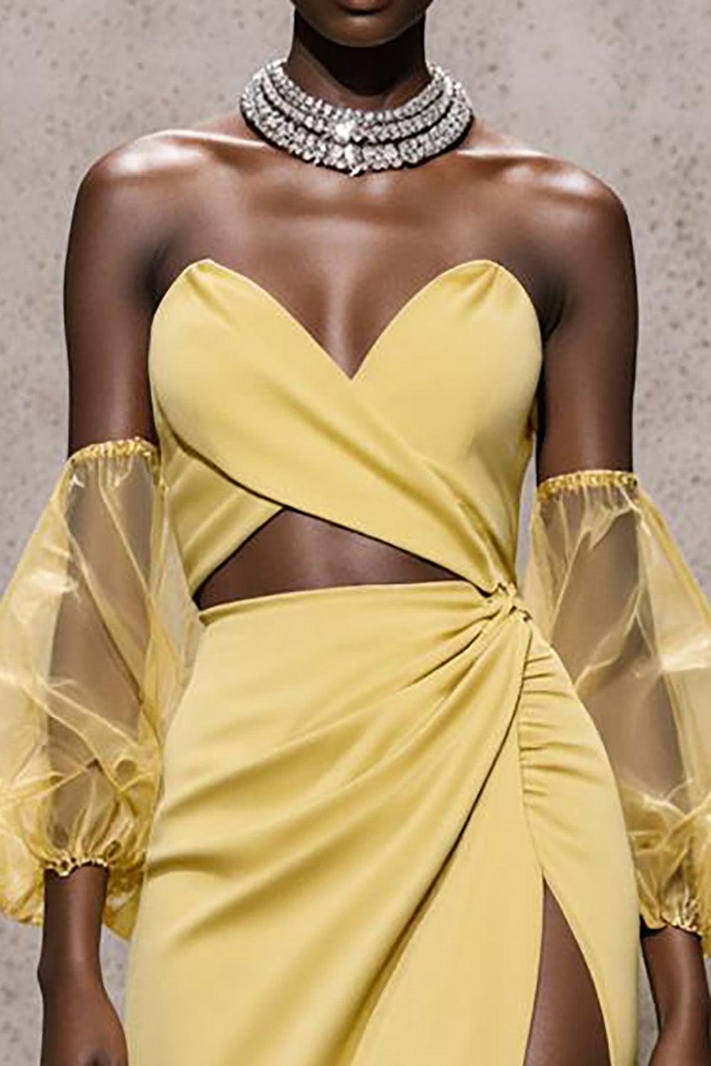 Strapless A-Line Daffodil Satin Gala Dress With Slit