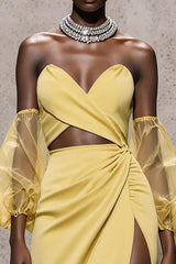 Strapless A-Line Daffodil Satin Gala Dress With Slit