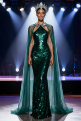Sparkly Dark Green Mermaid Halter Pageant Dress with Overlay
