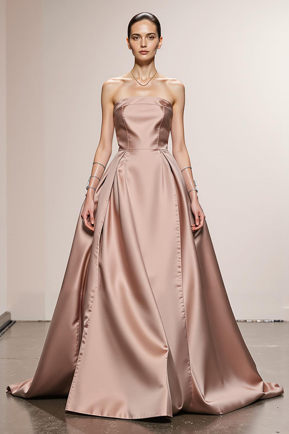 Strapless A-Line Light Pink Maxi Evening Dress