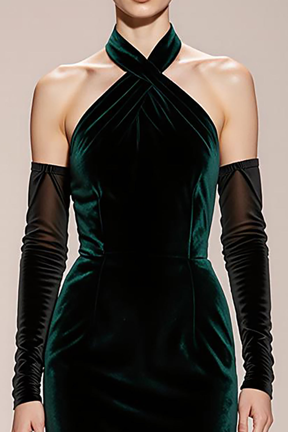 Velvet Halter Mermaid Dark Green Evening Dress