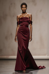 Burgundy Off The Shoulder Mermaid Evening Dress