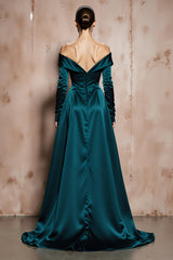 Off The Shoulder A-Line Dark Green Maxi Evening Dress