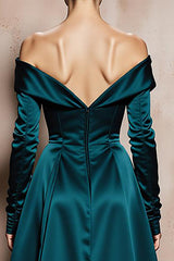 Off The Shoulder A-Line Dark Green Maxi Evening Dress