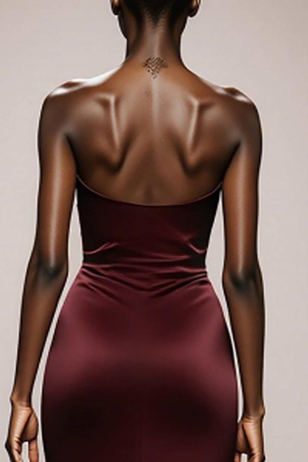 Burgundy Strapless Mermaid Evening Dress With Slit
