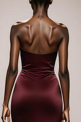 Burgundy Strapless Mermaid Evening Dress With Slit
