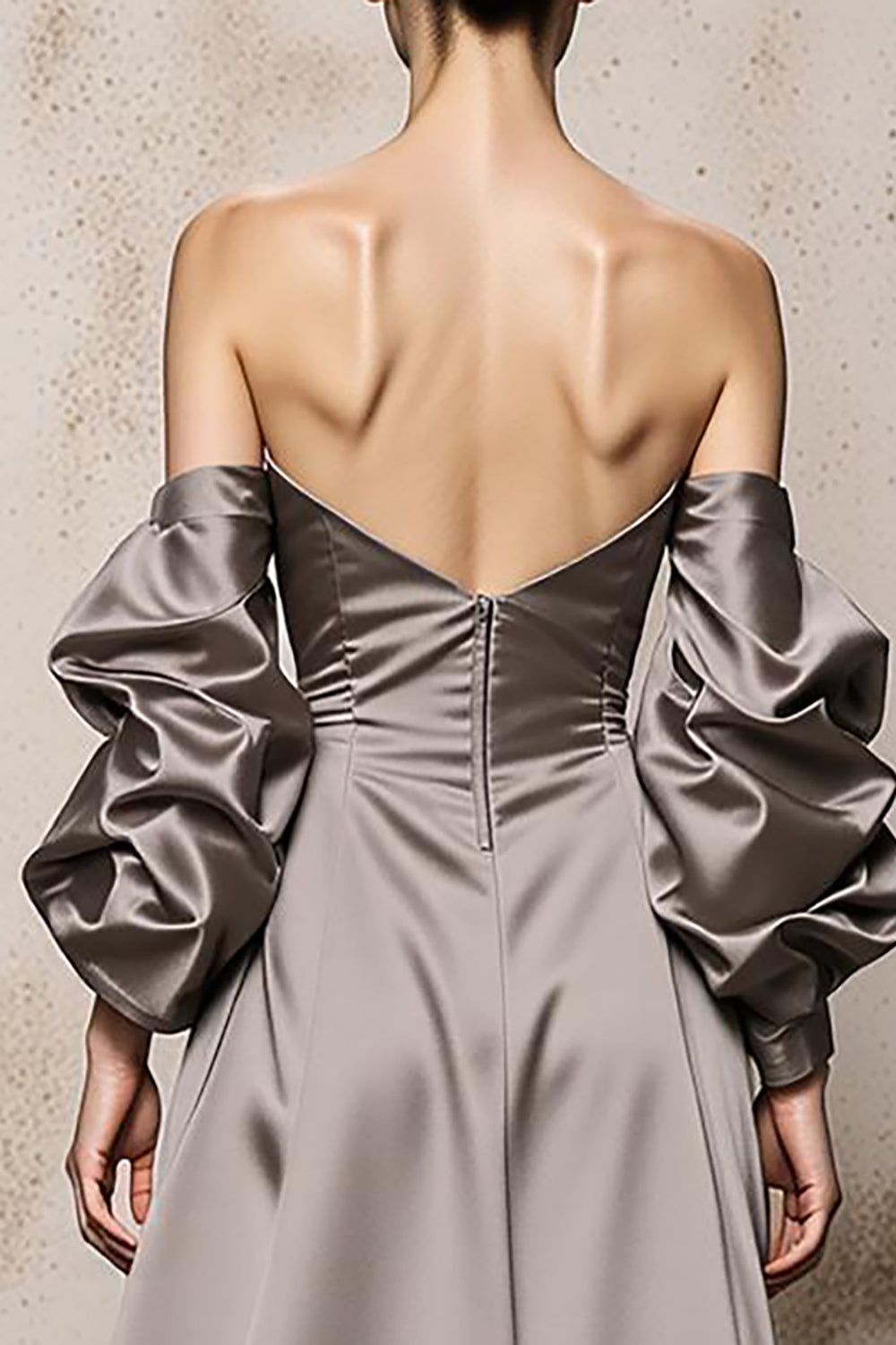 Silver Off The Shoulder Satin Maxi Evening Dress