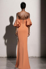 Orange Mermaid Strapless Maxi Evening Dress
