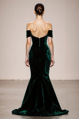 Mermaid Off The Shoulder Velvet Dark Green Evening Dress
