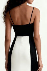 Black and White A-Line Spaghetti Straps Formal Dress