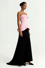 Strapless Black and Pink A-Line Long Formal Dress