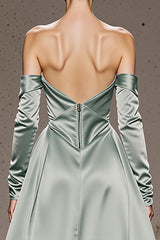 Mint Green A-Line Off The Shoulder Maxi Evening Dress with Long Sleeves