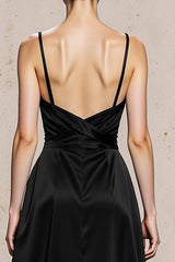Black and White Spaghetti Straps A-Line Maxi Evening Dress