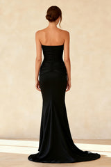 Black Strapless Mermaid Ruched Evening Dress