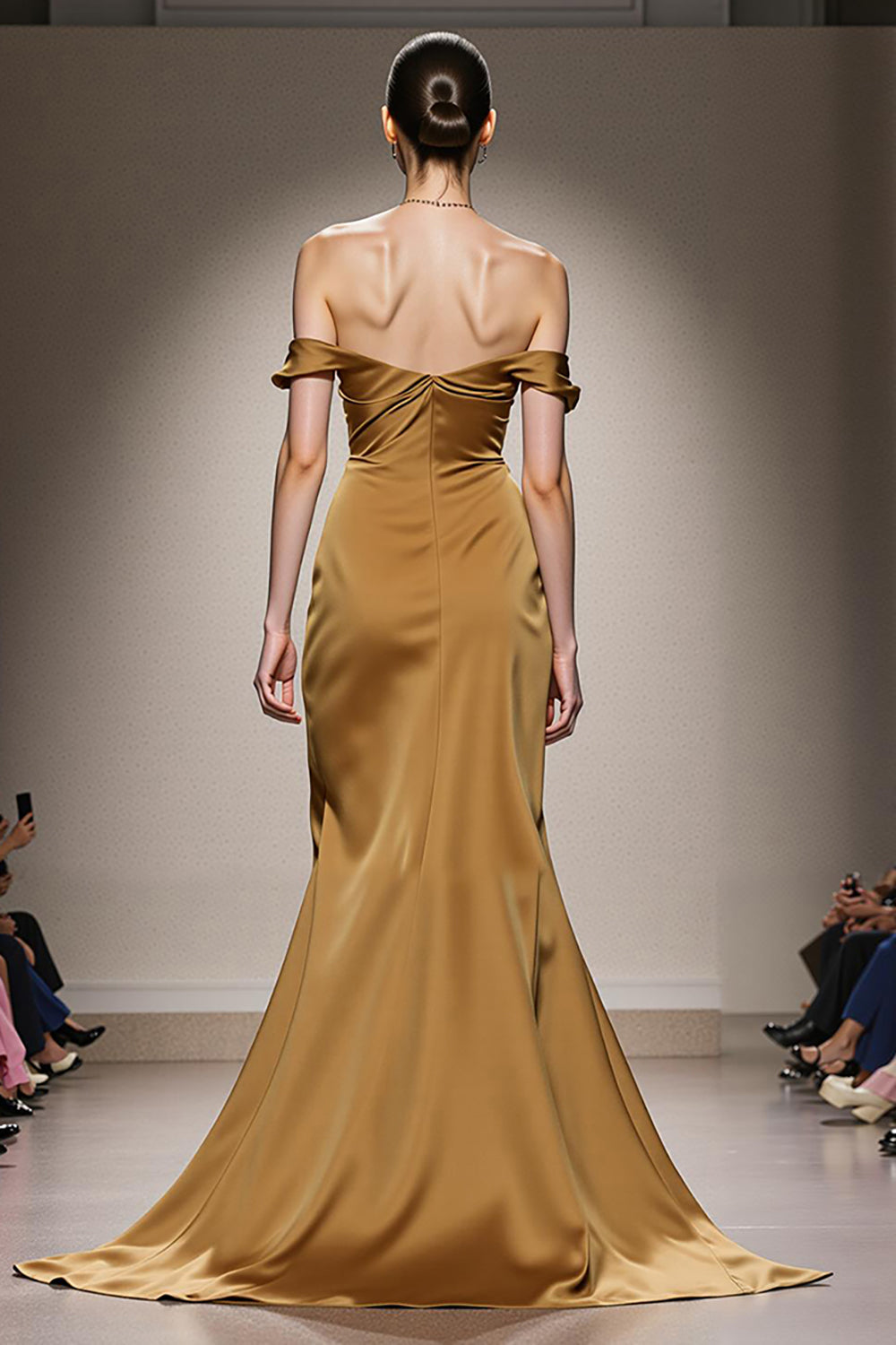 Yellow Off The Shoulder Satin Mermaid Evening Dress