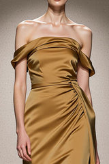 Yellow Off The Shoulder Satin Mermaid Evening Dress