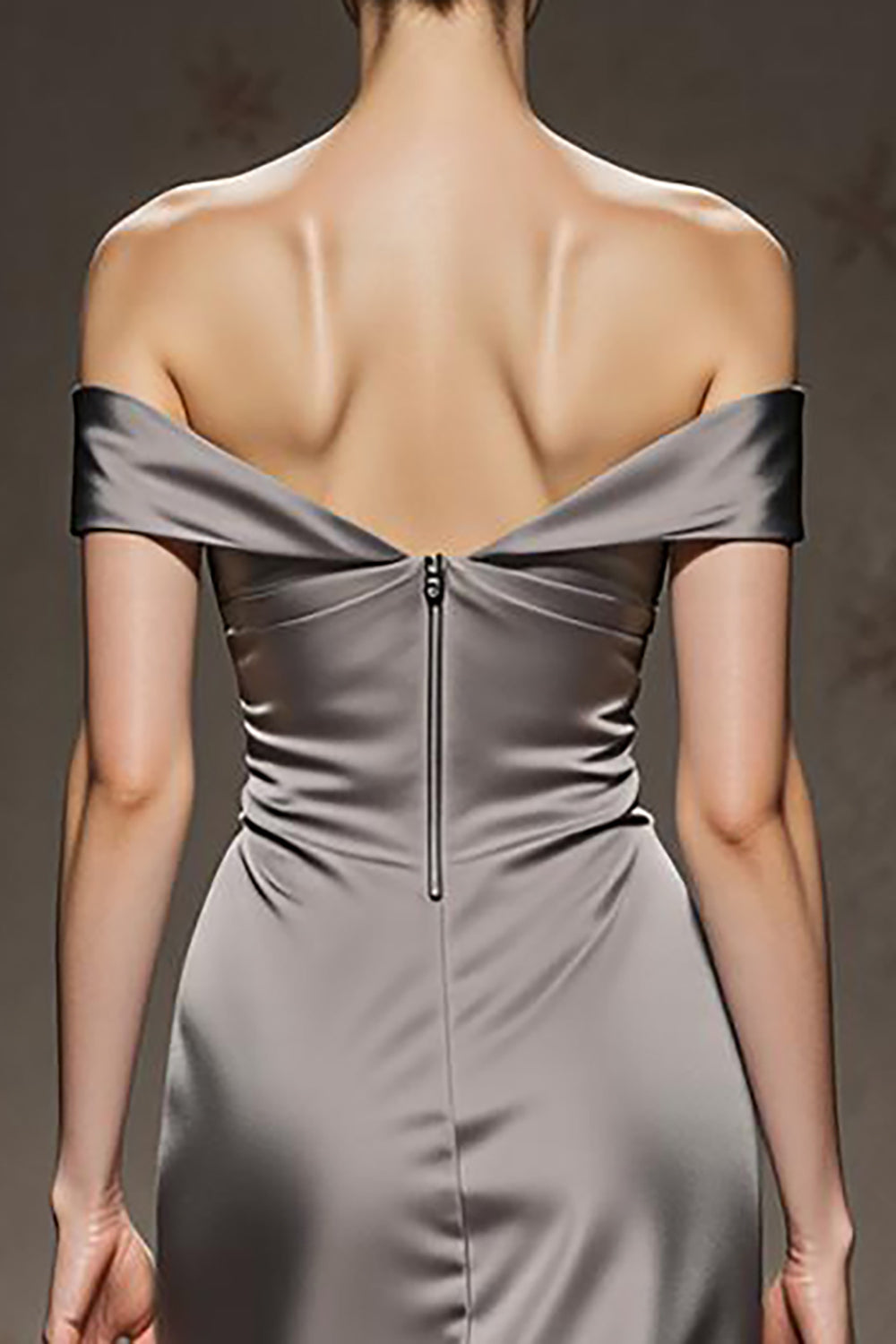 Silver Off The Shoulder Mermaid Satin Maxi Evening Dress