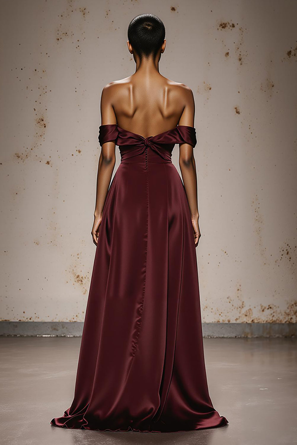 Burgundy Off The Shoulder Satin Evening Dress