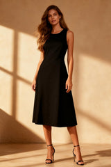 Simple Black A-Line Midi Dress