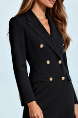 Black Peak Lapel Double Breasted Blazer Dress