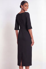 Black Bateau Neck Sheath Midi Formal Dress with Slit