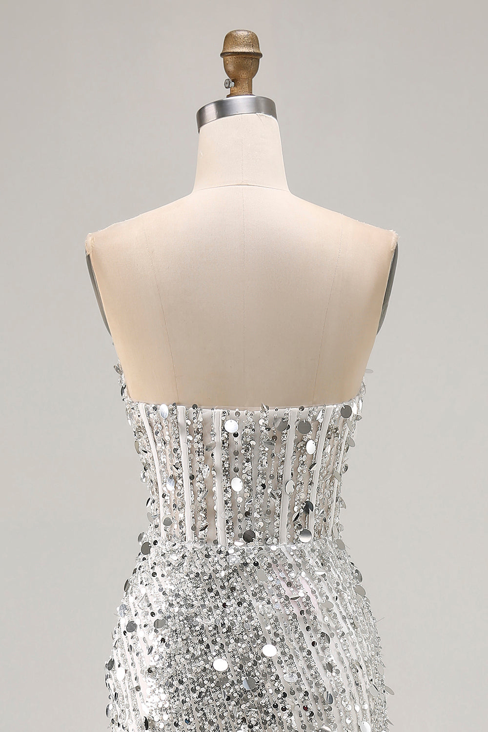 Sparkly Silver Strapless Corset Mermaid Prom Dress With Slit