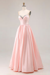 Hot Pink Corset A-Line Sweetheart Maxi Prom Dress With Slit