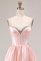 Hot Pink Corset A-Line Sweetheart Maxi Prom Dress With Slit
