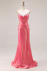 Watermelon Metallic Mermaid Corset Prom Dress With Beading