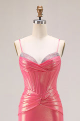 Watermelon Metallic Mermaid Corset Prom Dress With Beading