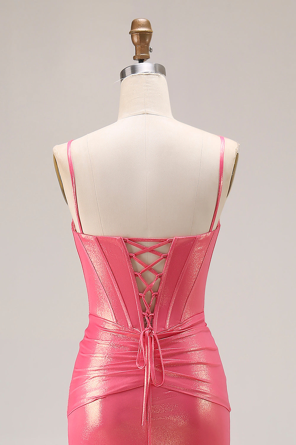 Watermelon Metallic Mermaid Corset Prom Dress With Beading