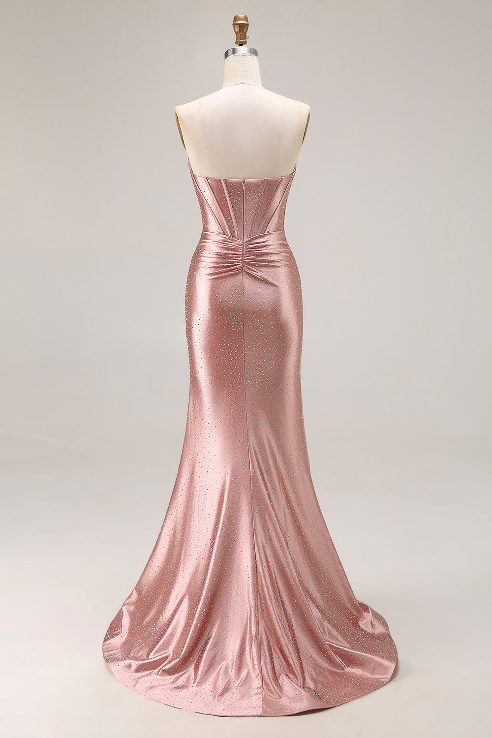 Dusty Rose Beaded Corset Sweetheart Maxi Prom Dress With Slit