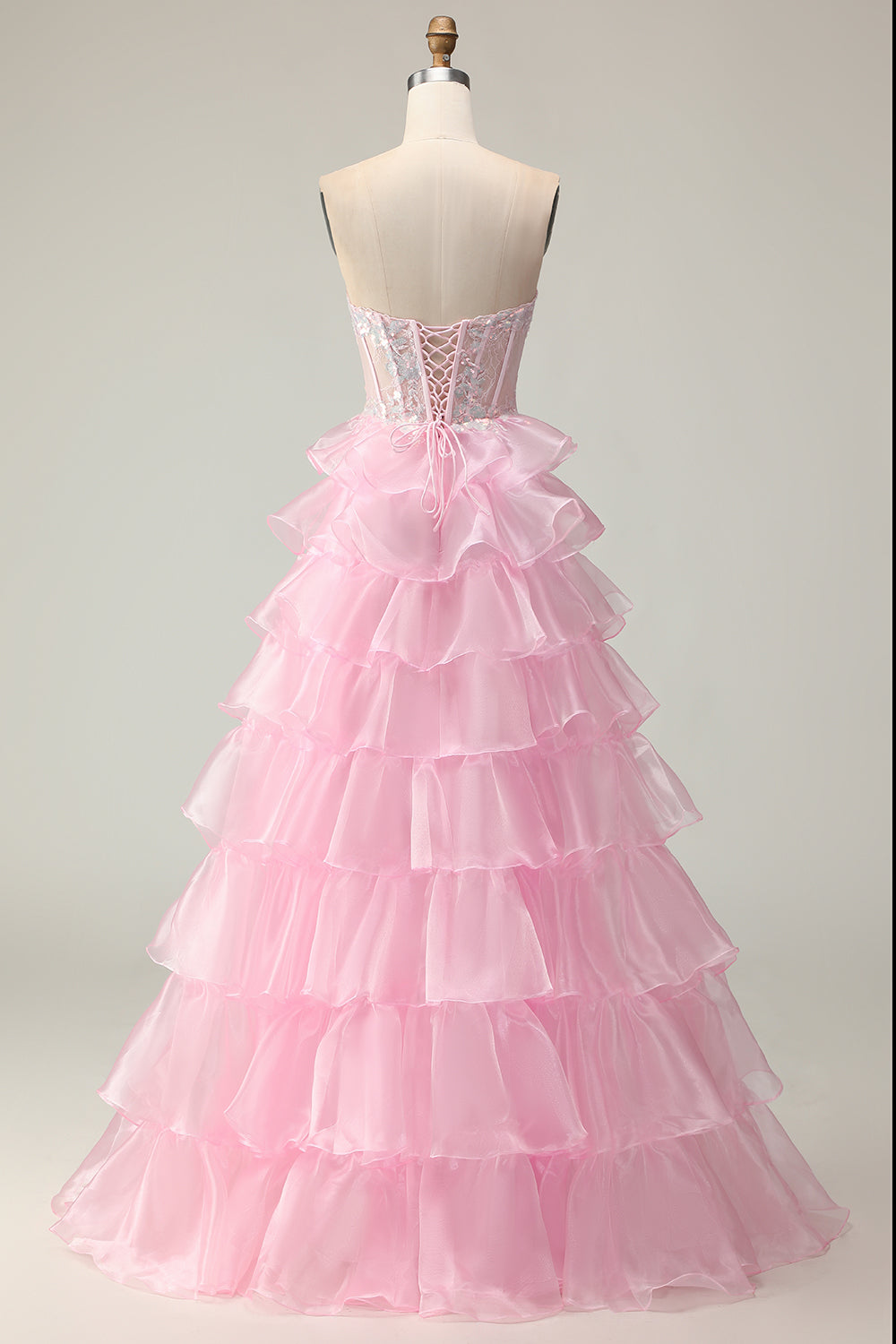 Blue Sweetheart Princess Corset Sequin Prom Dress With Ruffles