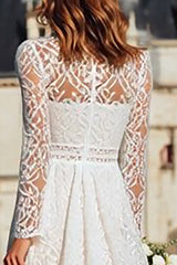 Ivory Lace A-Line Maxi Wedding Dress With Long Sleeves