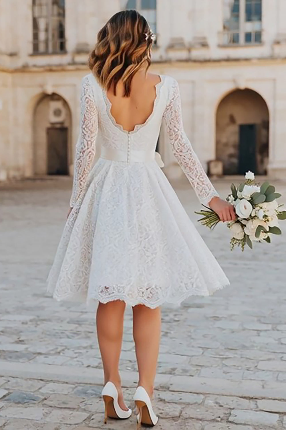 Elegant Ivory Lace A-Line Courthouse Wedding Dress With Bow