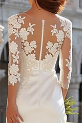 Ivory Sheath Appliqued Wedding Dress With Slit