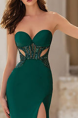 Mermaid Dark Green Sweetheart Cut Out Prom Dress With Slit