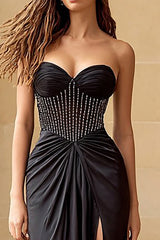 Sweetheart Black Beaded Mermaid Prom Dress With Slit