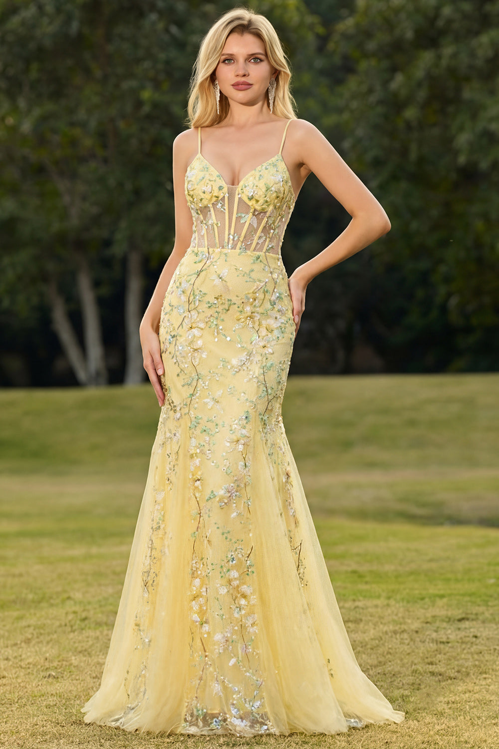 Pink Flower Mermaid Corset Spaghetti Straps Prom Dress With Sequins