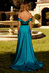 Peacock Blue A-Line Off The Shoulder Maxi Formal Dress